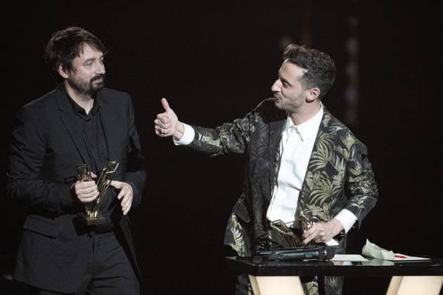 40th Les Victoires De La Musique-Boulogne-Billancourt Thomas Jolly and Victor le Masne celebrate on stage after receiving the concert of the year award for the Opening and closing ceremony of the 2024 Olympic Games during the 40th Les Victoires De La Musique at La Seine Musicale on February 14, 2025 in Boulogne-Billancourt, France. Photo by David NIVIERE ABACAPRESS.COM BOULOGNE-BILLANCOURT France  Copyright: xNivierexDavid ABACAPRESS.COMx