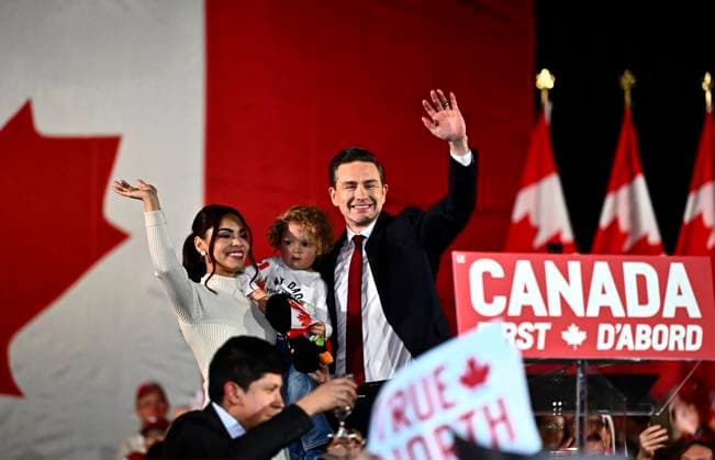 February 15, 2025, Ottawa, On, CAN: Conservative Leader Pierre Poilievre is joined by his wife Anaida and son Cruz before speaking at his Canada First rally in Ottawa, on Saturday, Feb. 15, 2025. Ottawa CAN  - ZUMAc35_ 20250215_zaf_c35_102 Copyright: xJustinxTangx
