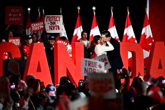 February 15, 2025, Ottawa, On, CAN: Conservative Leader Pierre Poilievre kisses his wife Anaida as he arrives on stage at his Canada First rally in Ottawa, on Saturday, Feb. 15, 2025. Ottawa CAN  - ZUMAc35_ 20250215_zaf_c35_152 Copyright: xJustinxTangx