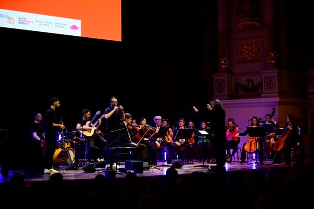 Masaa and Ensemble Mediterrain at the award ceremony of the Peace Prize Dresden 2025 International Peace Prize to the European Court of Human Rights ECHR at the Semperoper Dresden, 16 02 2025 Saxony Germany Copyright: xMatthiasxWehnertx
