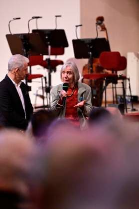 Peter Ufer and Rosmarie Wydler Wälti at the presentation of the Dresden 2025 International Peace Prize to the European Court of Human Rights ECHR at the Semperoper Dresden, 16 02 2025 Saxony Germany Copyright: xMatthiasxWehnertx