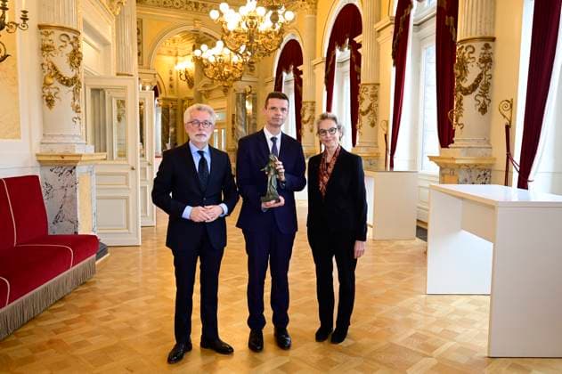 Hans Vorländer, Marko Bosnjak and Ursula Standinger at the award ceremony of the Peace Prize Dresden 2025 International Peace Prize to the European Court of Human Rights ECHR at the Semperoper Dresden, 16 02 2025 Saxony Germany Copyright: xMatthiasxWehnertx