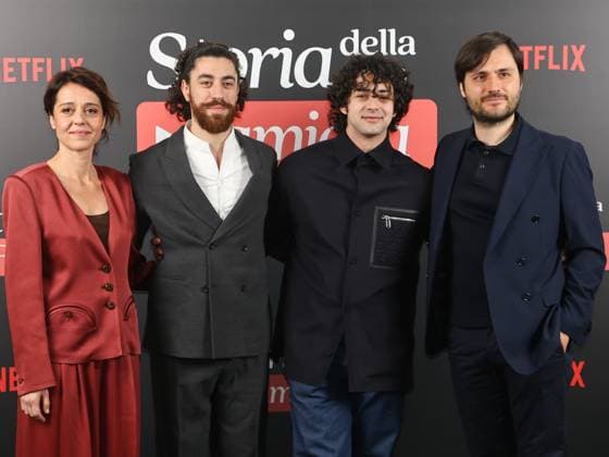 Rome, Italy: Rome, Soho hotel, photocall Netflix series History of my family . In the photo: Vanessa Scalera, Eduardo Scarpetta, Massimiliano Caiazzo, Antonio Gargiulo Rome Italy  - ZUMAp169 20250217_zea_p169_129 Copyright: xMarcoxProvvisionatox