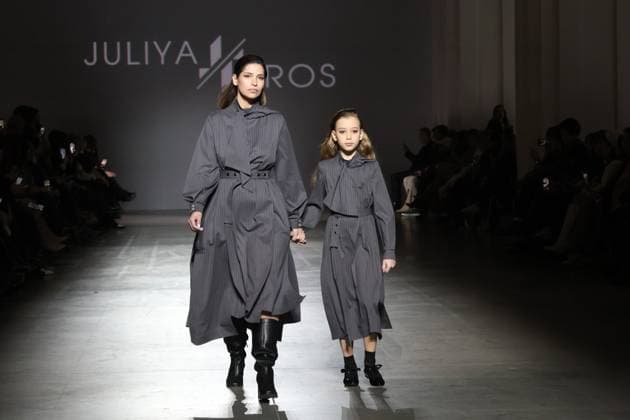 KYIV, UKRAINE - FEBRUARY 15, 2025 - Models walk the catwalk during the fashion show by the Juliya Kros brand as part of Ukrainian Fashion Week FW25-26 at the Mystetskyi Arsenal National Cultural, Art and Museum Complex, Kyiv, capital of Ukraine Juliya Kros fashion show at UFW in Kyiv  Copyright: xPavloxBahmutx