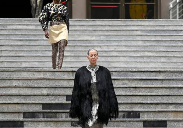 February 18, 2025, Madrid, Madrid, SPAIN: The Museo del Traje in Madrid has hosted the fashion show by designer Duyos, where the designer presents TECNO, his autumn-winter 2025-2026 collection. The designer is parading for the first time outside MBFWMadrid and he does so with a carefully crafted and groundbreaking staging and a clear message to combat ageism and defend that beauty is diverse and ageless. On this unique catwalk at the Museo del Traje, with its imposing main staircase as its cornerstone, more than 40 models, aged between 18 and 64, will showcase the firm s new proposals. Duyos gives visibility to women over 50 who were no longer active, recovering some of the protagonists of his shows in the 90s and 2000s. Among them, Laura S - ZUMAz108 20250218_znp_z108_072 Copyright: xRichardxZubelzux