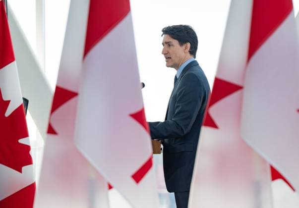 February 19, 2025, Montreal, Pq, CANADA: Prime Minister Justin Trudeau announces a new high-speed rail network in the Toronto-Quebec City corridor in Montreal, on Wednesday, Feb.19, 2025. Montreal CANADA  - ZUMAc35_ 20250219_zaf_c35_008 Copyright: xChristinnexMuschix