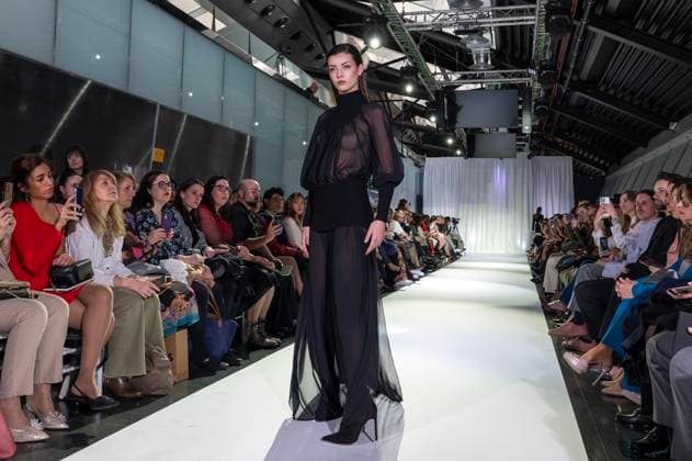 February 19, 2025, Madrid, Madrid, Spain: Model walks the runway at the RAFAEL URQUIZAR fashion show Ã¢â‚¬oeVANGUARDÃ¢â‚¬Â during the Mercedes Benz Fashion Week Madrid at Movistar Arena on February 19, 2025 in Madrid, Spain. Madrid Spain - ZUMAc312 1059031906st Copyright: xOscarxManuelxSanchezx