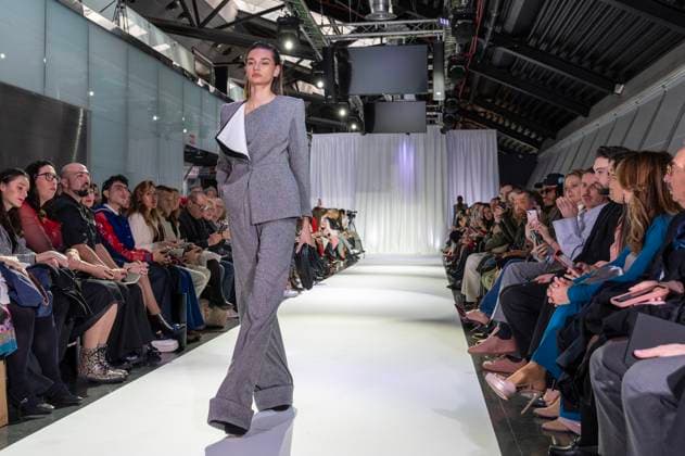 February 19, 2025, Madrid, Madrid, Spain: Model walks the runway at the RAFAEL URQUIZAR fashion show Ã¢â‚¬oeVANGUARDÃ¢â‚¬Â during the Mercedes Benz Fashion Week Madrid at Movistar Arena on February 19, 2025 in Madrid, Spain. Madrid Spain - ZUMAc312 1059032015st Copyright: xOscarxManuelxSanchezx