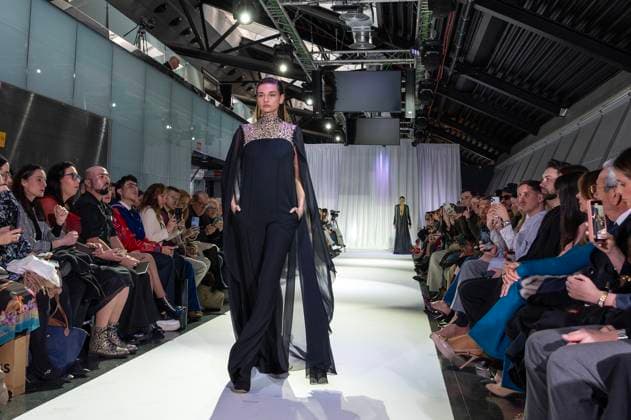 February 19, 2025, Madrid, Madrid, Spain: Model walks the runway at the RAFAEL URQUIZAR fashion show Ã¢â‚¬oeVANGUARDÃ¢â‚¬Â during the Mercedes Benz Fashion Week Madrid at Movistar Arena on February 19, 2025 in Madrid, Spain. Madrid Spain - ZUMAc312 1059032036st Copyright: xOscarxManuelxSanchezx