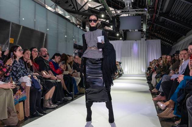February 19, 2025, Madrid, Madrid, Spain: Model walks the runway at the RAFAEL URQUIZAR fashion show Ã¢â‚¬oeVANGUARDÃ¢â‚¬Â during the Mercedes Benz Fashion Week Madrid at Movistar Arena on February 19, 2025 in Madrid, Spain. Madrid Spain - ZUMAc312 1059032070st Copyright: xOscarxManuelxSanchezx
