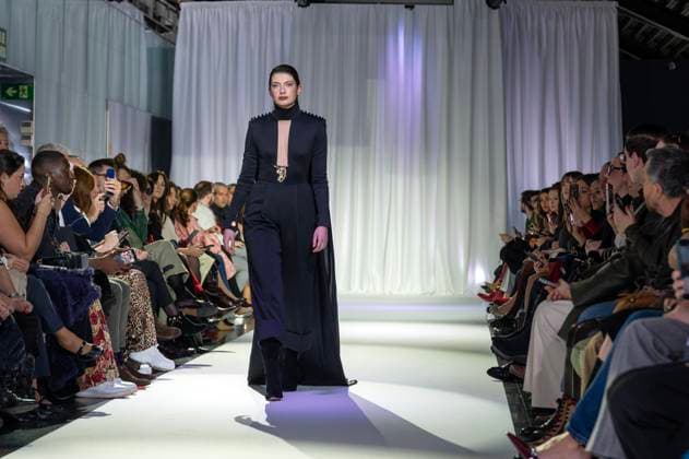 February 19, 2025, Madrid, Madrid, Spain: Model walks the runway at the RAFAEL URQUIZAR fashion show Ã¢â‚¬oeVANGUARDÃ¢â‚¬Â during the Mercedes Benz Fashion Week Madrid at Movistar Arena on February 19, 2025 in Madrid, Spain. Madrid Spain - ZUMAc312 1059032071st Copyright: xOscarxManuelxSanchezx