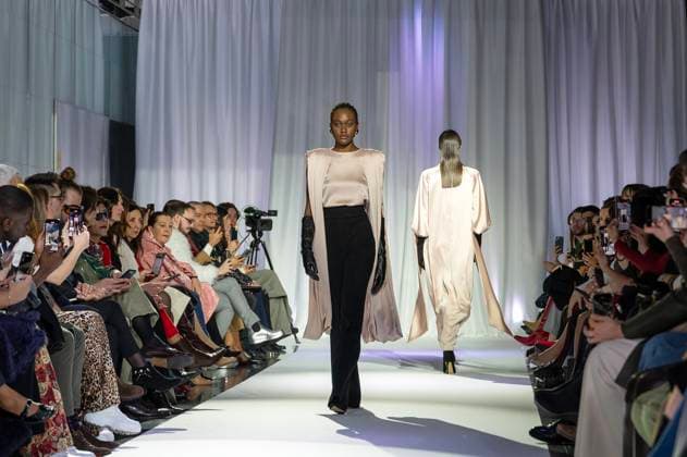 February 19, 2025, Madrid, Madrid, Spain: Model walks the runway at the RAFAEL URQUIZAR fashion show Ã¢â‚¬oeVANGUARDÃ¢â‚¬Â during the Mercedes Benz Fashion Week Madrid at Movistar Arena on February 19, 2025 in Madrid, Spain. Madrid Spain - ZUMAc312 1059032128st Copyright: xOscarxManuelxSanchezx
