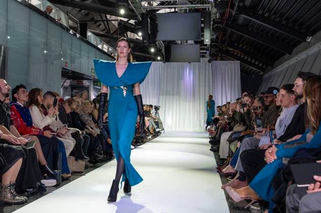 February 19, 2025, Madrid, Madrid, Spain: Model walks the runway at the RAFAEL URQUIZAR fashion show Ã¢â‚¬oeVANGUARDÃ¢â‚¬Â during the Mercedes Benz Fashion Week Madrid at Movistar Arena on February 19, 2025 in Madrid, Spain. Madrid Spain - ZUMAc312 1059032213st Copyright: xOscarxManuelxSanchezx