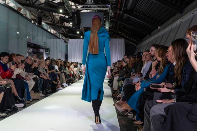 February 19, 2025, Madrid, Madrid, Spain: Model walks the runway at the RAFAEL URQUIZAR fashion show Ã¢â‚¬oeVANGUARDÃ¢â‚¬Â during the Mercedes Benz Fashion Week Madrid at Movistar Arena on February 19, 2025 in Madrid, Spain. Madrid Spain - ZUMAc312 1059032219st Copyright: xOscarxManuelxSanchezx