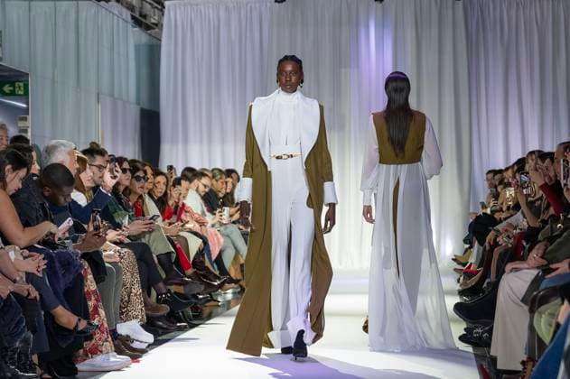 February 19, 2025, Madrid, Madrid, Spain: Model walks the runway at the RAFAEL URQUIZAR fashion show Ã¢â‚¬oeVANGUARDÃ¢â‚¬Â during the Mercedes Benz Fashion Week Madrid at Movistar Arena on February 19, 2025 in Madrid, Spain. Madrid Spain - ZUMAc312 1059032317st Copyright: xOscarxManuelxSanchezx