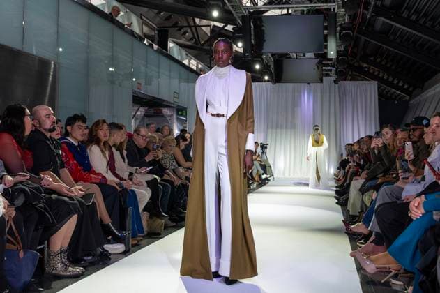 February 19, 2025, Madrid, Madrid, Spain: Model walks the runway at the RAFAEL URQUIZAR fashion show Ã¢â‚¬oeVANGUARDÃ¢â‚¬Â during the Mercedes Benz Fashion Week Madrid at Movistar Arena on February 19, 2025 in Madrid, Spain. Madrid Spain - ZUMAc312 1059032318st Copyright: xOscarxManuelxSanchezx