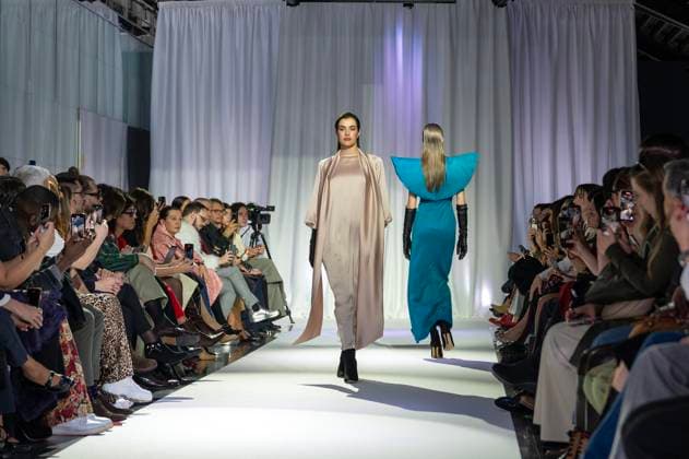 February 19, 2025, Madrid, Madrid, Spain: Model walks the runway at the RAFAEL URQUIZAR fashion show Ã¢â‚¬oeVANGUARDÃ¢â‚¬Â during the Mercedes Benz Fashion Week Madrid at Movistar Arena on February 19, 2025 in Madrid, Spain. Madrid Spain - ZUMAc312 1059032340st Copyright: xOscarxManuelxSanchezx