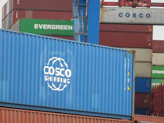 Hamburg 08 August 24 DB Schenker Stock Container Storage Logo Cosco Shipping Forwarding agency and Warehouse Logistics Company DB Schenker gives Insights in the own Logistics Center the Company DB Schenker shows the Big