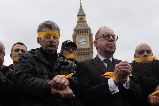 Bilder des Jahres 2025, News 02 Februar News Themen der Woche KW08 News Bilder des Tages Israeli Hostages Rally - Thursday 20 February 2025 - Parliament Square, London, UK Supporters of Israel stage a protest at Parliament Square in London, England, UK on Thursday 20 February, 2025 calling on the release of all hostages still held by HAMAS from the Oct 7th attack. This comes after four bodies of hostages were returned to Israel., Credit:Justin Ng Avalon UK, England, London, Parliament Square  Copyright: xJustinxNgx xAvalonx 0966520030
