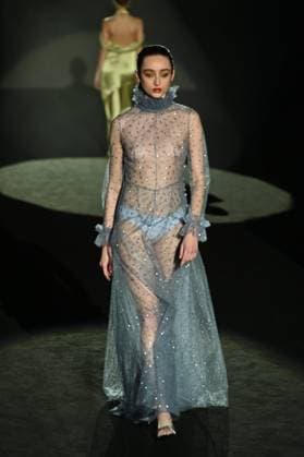 A model wears at collection runway a creation from Menchen Thomas during Pasarela Cibeles Mercedes-Benz Fashion Week Madrid 2025 in Madrid, on Thursday ,20 February 2025. Cordon Press 