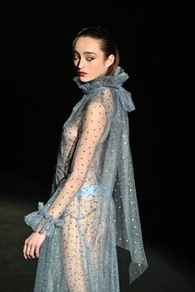 A model wears at collection runway a creation from Menchen Thomas during Pasarela Cibeles Mercedes-Benz Fashion Week Madrid 2025 in Madrid, on Thursday ,20 February 2025. Cordon Press 