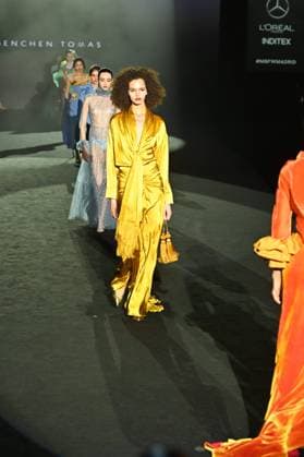 A model wears at collection runway a creation from Menchen Thomas during Pasarela Cibeles Mercedes-Benz Fashion Week Madrid 2025 in Madrid, on Thursday ,20 February 2025. Cordon Press 