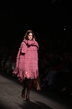 A model wears at collection runway a creation from Simorra during Pasarela Cibeles Mercedes-Benz Fashion Week Madrid 2025 in Madrid, on Friday ,21 February 2025 Cordon Press 