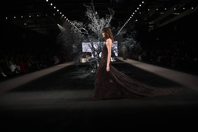 A model wears at collection runway a creation from Simorra during Pasarela Cibeles Mercedes-Benz Fashion Week Madrid 2025 in Madrid, on Friday ,21 February 2025 Cordon Press 