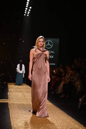 A model wears at collection runway a creation from Isabel Sanchis during Pasarela Cibeles Mercedes-Benz Fashion Week Madrid 2025 in Madrid, on Friday ,21 February 2025. Cordon Press 