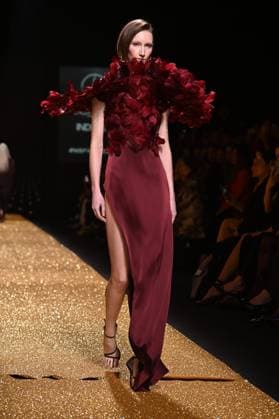 A model wears at collection runway a creation from Isabel Sanchis during Pasarela Cibeles Mercedes-Benz Fashion Week Madrid 2025 in Madrid, on Friday ,21 February 2025. Cordon Press 