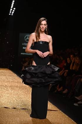 A model wears at collection runway a creation from Isabel Sanchis during Pasarela Cibeles Mercedes-Benz Fashion Week Madrid 2025 in Madrid, on Friday ,21 February 2025. Cordon Press 