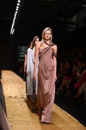 A model wears at collection runway a creation from Isabel Sanchis during Pasarela Cibeles Mercedes-Benz Fashion Week Madrid 2025 in Madrid, on Friday ,21 February 2025. Cordon Press 