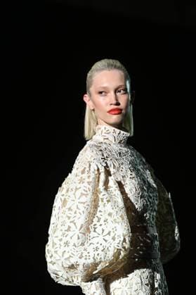 A model wears at collection runway a creation from Hannibal Laguna during Pasarela Cibeles Mercedes-Benz Fashion Week Madrid 2025 in Madrid, on Friday ,21 February 2025. Cordon Press 