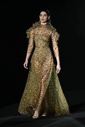 A model wears at collection runway a creation from Hannibal Laguna during Pasarela Cibeles Mercedes-Benz Fashion Week Madrid 2025 in Madrid, on Friday ,21 February 2025. Cordon Press 
