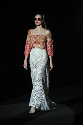 A model wears at collection runway a creation from Hannibal Laguna during Pasarela Cibeles Mercedes-Benz Fashion Week Madrid 2025 in Madrid, on Friday ,21 February 2025. Cordon Press 