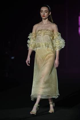A model wears at collection runway a creation from Hannibal Laguna during Pasarela Cibeles Mercedes-Benz Fashion Week Madrid 2025 in Madrid, on Friday ,21 February 2025. Cordon Press 