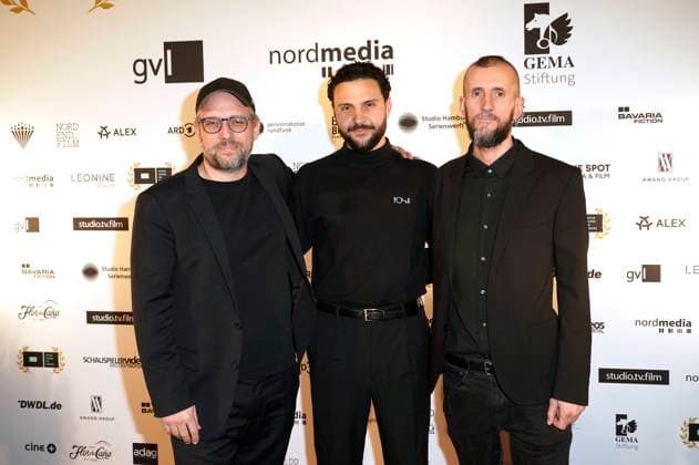 Ansgar Frerich, Julian Kossmann and Florian Holzner at the 12th DAfFNE Award 2025 ceremony at Babylon Berlin, 21 02 2025 Foto:xT.xBartillax xFuturexImagex daffne_5212