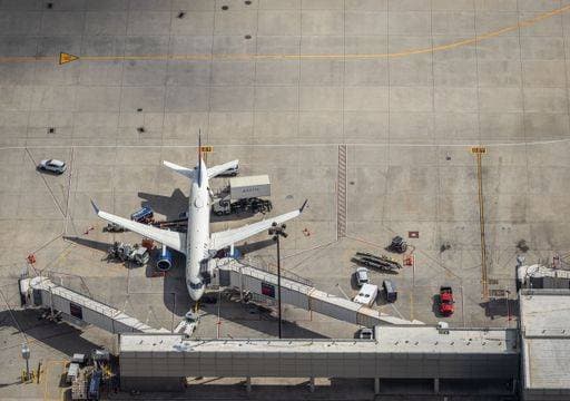 RECORD DATE NOT STATED An aerial view of a Delta Airlines plane parked at its gate at Bostons Logan International Airport 28419702