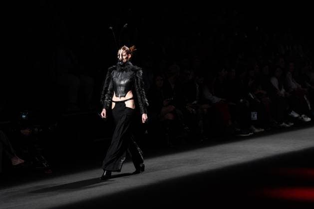 Barcelona-based designer JNorig presents his new collection in collaboration with 3D artist Krisztian Paczolay at Madrid Fashion Week 2025, the most important fashion event in Spain. At IFEMA, Madrid, February 22, 2025. (2025022229)