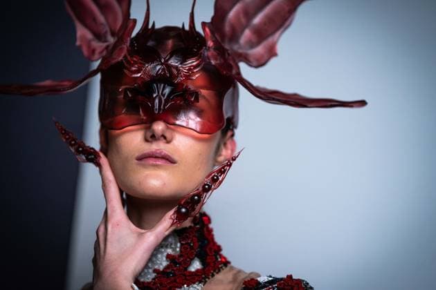 Barcelona-based designer JNorig presents his new collection in collaboration with 3D artist Krisztian Paczolay at Madrid Fashion Week 2025, the most important fashion event in Spain. At IFEMA, Madrid, February 22, 2025. (2025022283)