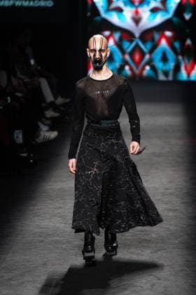 Barcelona-based designer JNorig presents his new collection in collaboration with 3D artist Krisztian Paczolay at Madrid Fashion Week 2025, the most important fashion event in Spain. At IFEMA, Madrid, February 22, 2025. (2025022212)