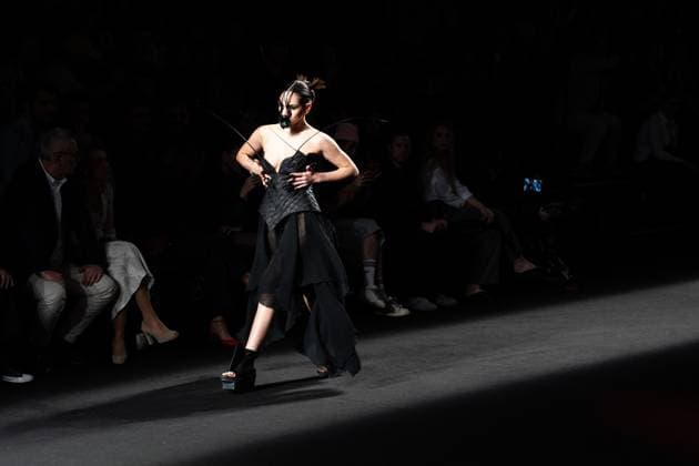 Barcelona-based designer JNorig presents his new collection in collaboration with 3D artist Krisztian Paczolay at Madrid Fashion Week 2025, the most important fashion event in Spain. At IFEMA, Madrid, February 22, 2025. (2025022231)