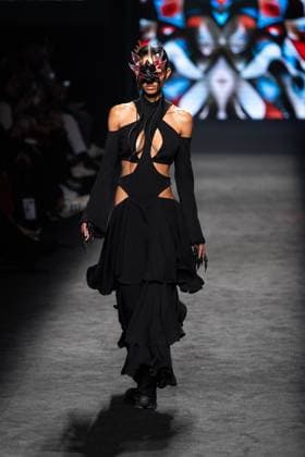 Barcelona-based designer JNorig presents his new collection in collaboration with 3D artist Krisztian Paczolay at Madrid Fashion Week 2025, the most important fashion event in Spain. At IFEMA, Madrid, February 22, 2025. (2025022215)