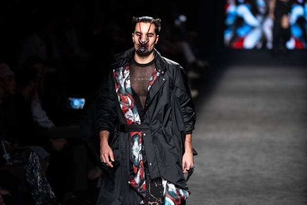Barcelona-based designer JNorig presents his new collection in collaboration with 3D artist Krisztian Paczolay at Madrid Fashion Week 2025, the most important fashion event in Spain. At IFEMA, Madrid, February 22, 2025. (2025022217)