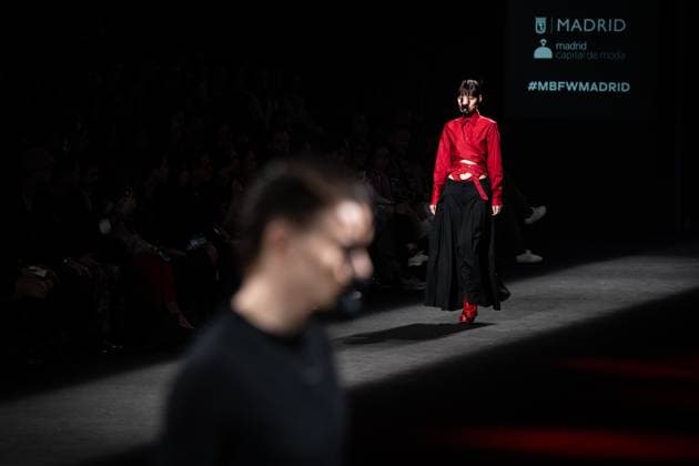 Barcelona-based designer JNorig presents his new collection in collaboration with 3D artist Krisztian Paczolay at Madrid Fashion Week 2025, the most important fashion event in Spain. At IFEMA, Madrid, February 22, 2025. (2025022236)
