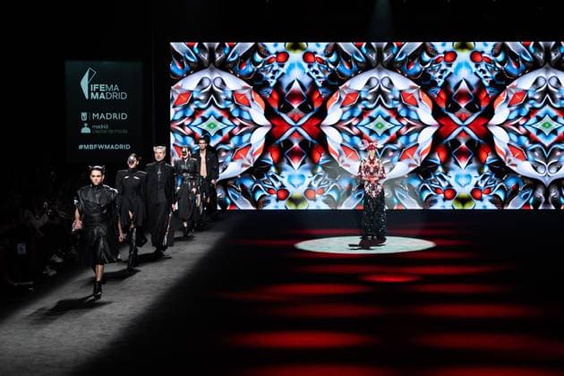 Barcelona-based designer JNorig presents his new collection in collaboration with 3D artist Krisztian Paczolay at Madrid Fashion Week 2025, the most important fashion event in Spain. At IFEMA, Madrid, February 22, 2025. (2025022255)