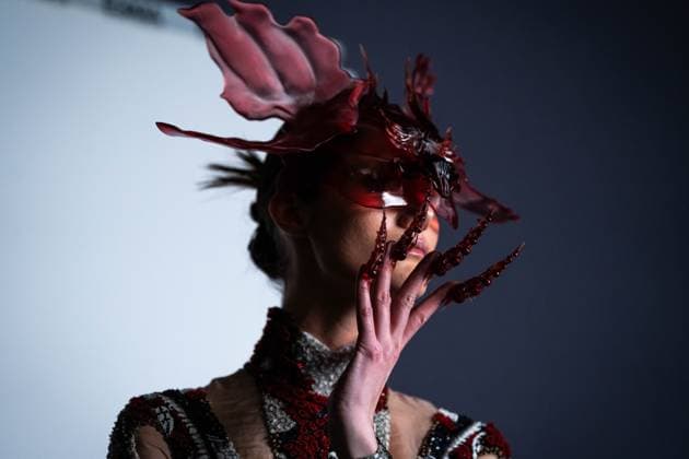 Barcelona-based designer JNorig presents his new collection in collaboration with 3D artist Krisztian Paczolay at Madrid Fashion Week 2025, the most important fashion event in Spain. At IFEMA, Madrid, February 22, 2025. (2025022274)