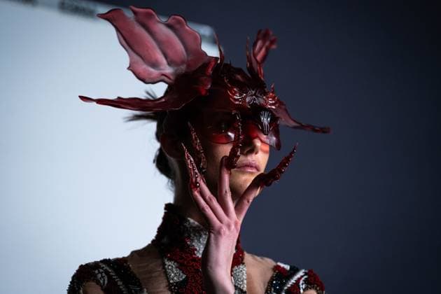 Barcelona-based designer JNorig presents his new collection in collaboration with 3D artist Krisztian Paczolay at Madrid Fashion Week 2025, the most important fashion event in Spain. At IFEMA, Madrid, February 22, 2025. (2025022275)
