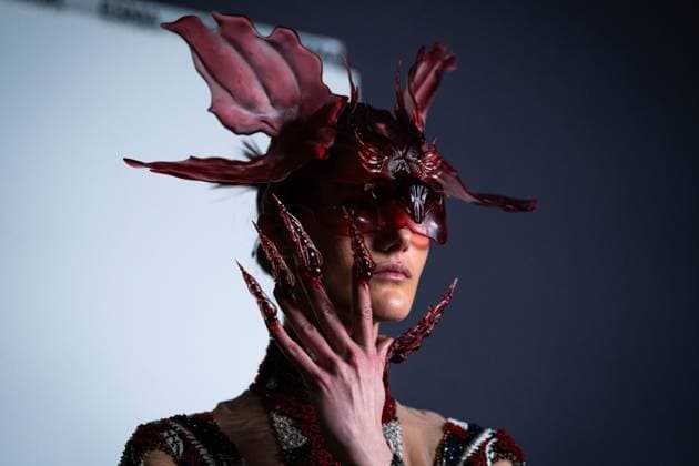Barcelona-based designer JNorig presents his new collection in collaboration with 3D artist Krisztian Paczolay at Madrid Fashion Week 2025, the most important fashion event in Spain. At IFEMA, Madrid, February 22, 2025. (2025022276)