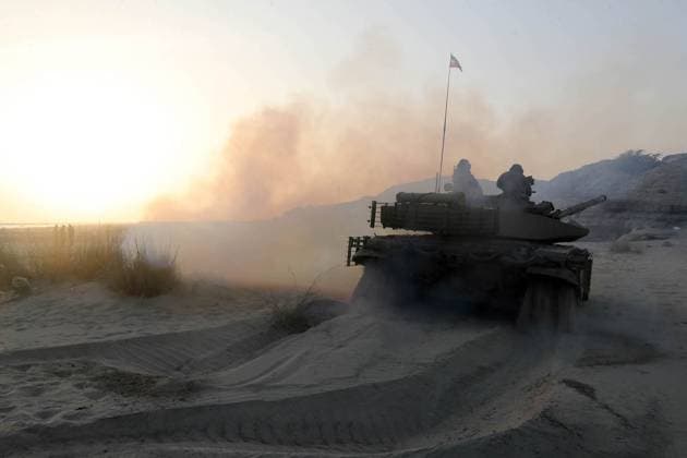 February 23, 2025, Konarak, Sistan And Baluchestan, Iran: The amphibious operation, along with beaching and coastal defense activities, conduct by Navy rangers with the assistance of a Navy frigate and the armored units of the Islamic Republic of Iran Army s Ground Forces in the third maritime zone of Konarak in the Persian Gulf. An amphibious operation refers to a coordinated attack from the sea, performed by naval and land forces deploying from ships, aimed at striking the enemy s shoreline and culminating in troops landing on those shores. Konarak Iran - ZUMAi98_ 20250223_zih_i98_060 Copyright: xIranianxArmyxOfficex